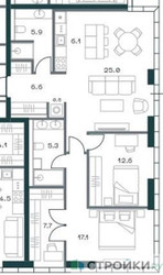Планировка двухкомнатной(квартира) площадью 90 квадратных метров в ЖК “ЖК SHIFT (Шифт)”
