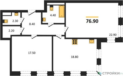 Планировка двухкомнатной(квартира) площадью 76.9 квадратных метров в ЖК “ЖК Full House (Фулл Хаус)”