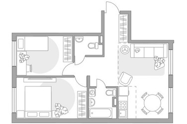 Планировка трехкомнатной(квартира) площадью 58.55 квадратных метров в ЖК “ЖК Аникеевский”