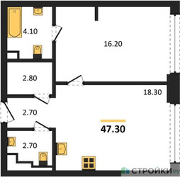 Планировка однокомнатной(квартира) площадью 47.3 квадратных метров в ЖК “ЖК СТОУН Грэйн”