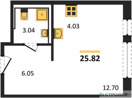 Планировка студии(квартира) площадью 25.82 квадратных метров в “ЖК Новое Видное”