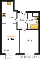 Планировка однокомнатной(квартира) площадью 39.67 квадратных метров в “ЖК Новотомилино”
