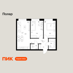 Планировка двухкомнатной(квартира) площадью 56 квадратных метров в ЖК “ЖК Полар”