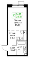 Планировка студии(квартира) площадью 28.21 квадратных метров в “ЖК КИТ 2”