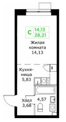 Планировка студии(квартира) площадью 28.21 квадратных метров в ЖК “ЖК КИТ 2”