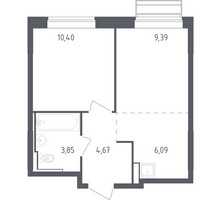 Планировка однокомнатной(квартира) площадью 34.4 квадратных метров в “ЖК Рублевский Квартал”