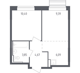 Планировка однокомнатной(квартира) площадью 34.4 квадратных метров в ЖК “ЖК Рублевский Квартал”