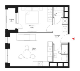 Планировка двухкомнатной(квартира) площадью 46.94 квадратных метров в ЖК “ЖК Время”