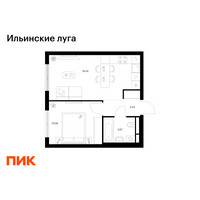 Планировка однокомнатной(квартира) площадью 36.1 квадратных метров в “ЖК Ильинские луга”