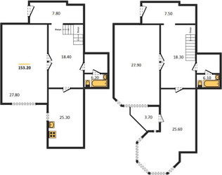 Планировка трехкомнатной(квартира) площадью 153.2 квадратных метров в ЖК “ЖК Вавилово”