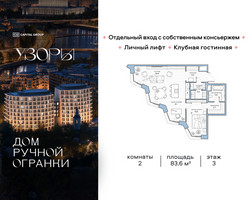 Планировка двухкомнатной(квартира) площадью 83.6 квадратных метров в “Клубный дом Узоры”