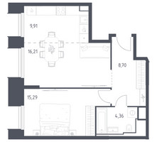 Планировка однокомнатной(апартаменты) площадью 54.47 квадратных метров в “ЖК Скай Спутник”