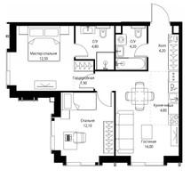 Планировка трехкомнатной(квартира) площадью 58.5 квадратных метров в “ЖК Павелецкая Сити”