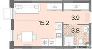 Планировка студии(квартира) площадью 22.9 квадратных метров в “ЖК Лучи-2”