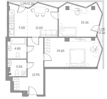 Планировка трехкомнатной(квартира) площадью 76.8 квадратных метров в “ЖК Аквилон Beside 2.0”