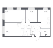 Планировка трехкомнатной(квартира) площадью 83.69 квадратных метров в “ЖК ЭкоБунино (Южное Бунино)”