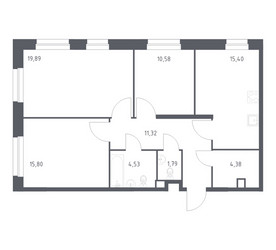 Планировка трехкомнатной(квартира) площадью 83.69 квадратных метров в ЖК “ЖК ЭкоБунино (Южное Бунино)”