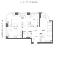Планировка двухкомнатной(квартира) площадью 83.7 квадратных метров в “ЖК СТОУН Блик”