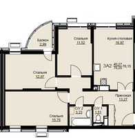 Планировка трехкомнатной(квартира) площадью 75.8 квадратных метров в “ЖК Соболевка”