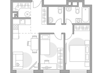 Планировка трехкомнатной(квартира) площадью 59.92 квадратных метров в ЖК “ЖК BeLuck Коломенское”