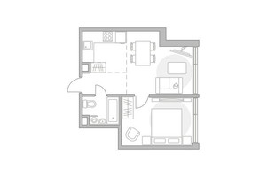 Планировка однокомнатной(квартира) площадью 43.18 квадратных метров в “ЖК Мневники от Гранель”