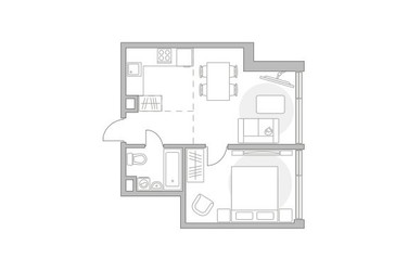 Планировка однокомнатной(квартира) площадью 43.18 квадратных метров в ЖК “ЖК Мневники от Гранель”