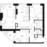 Планировка трехкомнатной(квартира) площадью 76.9 квадратных метров в “ЖК Нексус от Аквилон”