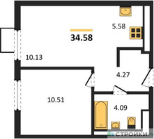 Планировка однокомнатной(квартира) площадью 34.58 квадратных метров в “ЖК Горки Парк”