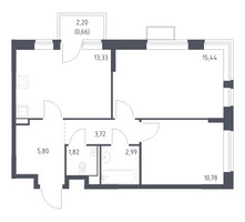 Планировка двухкомнатной(квартира) площадью 54.54 квадратных метров в “ЖК Молжаниново”