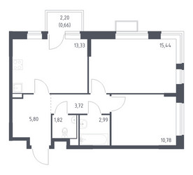 Планировка двухкомнатной(квартира) площадью 54.54 квадратных метров в ЖК “ЖК Молжаниново”