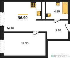 Планировка однокомнатной(квартира) площадью 36.9 квадратных метров в “ЖК Детали”
