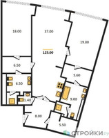 Планировка двухкомнатной(квартира) площадью 125 квадратных метров в “ЖК Звезды Арбата”