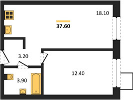 Планировка однокомнатной(квартира) площадью 37.6 квадратных метров в “ЖК Никольский квартал Отрада”