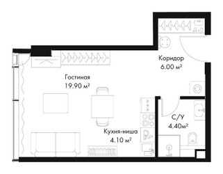 Планировка студии(квартира) площадью 34.4 квадратных метров в ЖК “ЖК Слава”