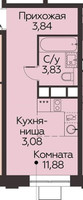 Планировка студии(квартира) площадью 22.6 квадратных метров в “ЖК Каштановая роща”