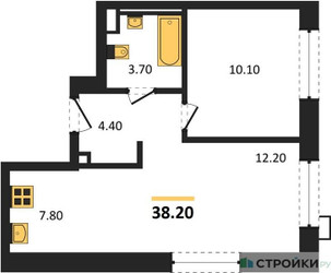 Планировка однокомнатной(апартаменты) площадью 38.2 квадратных метров в ЖК “ЖК Верейская 41”