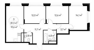 Планировка трехкомнатной(квартира) площадью 81.3 квадратных метров в “ЖК Переделкино Ближнее”