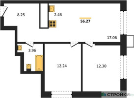 Планировка двухкомнатной(квартира) площадью 56.27 квадратных метров в “ЖК EvoPark Сокольники”