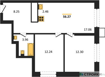 Планировка двухкомнатной(квартира) площадью 56.27 квадратных метров в ЖК “ЖК EvoPark Сокольники”