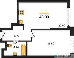 Планировка однокомнатной(квартира) площадью 48 квадратных метров в “ЖК Символ”