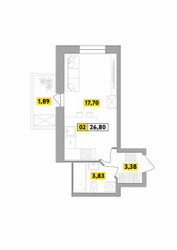 Планировка студии(квартира) площадью 26.8 квадратных метров в ЖК “ЖК Радость (Радумля Парк)”