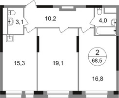 Планировка двухкомнатной(квартира) площадью 68.5 квадратных метров в “ЖК Первый Московский”