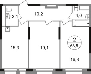 Планировка двухкомнатной(квартира) площадью 68.5 квадратных метров в ЖК “ЖК Первый Московский”