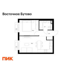 Планировка однокомнатной(квартира) площадью 35.9 квадратных метров в ЖК “ЖК Восточное Бутово”