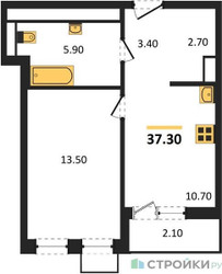 Планировка однокомнатной(квартира) площадью 37.3 квадратных метров в ЖК “ЖК Дом на Зорге”