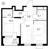 Планировка двухкомнатной(квартира) площадью 46 квадратных метров в “ЖК 1-й Химкинский (Первый Химкинский)”