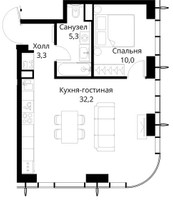 Планировка однокомнатной(квартира) площадью 50.8 квадратных метров в “ЖК Сити Бэй”