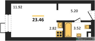 Планировка студии(апартаменты) площадью 23.46 квадратных метров в “ЖК N’ICE LOFT (Найс Лофт)”