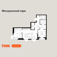 Планировка двухкомнатной(квартира) площадью 62.5 квадратных метров в “ЖК Мичуринский Парк”