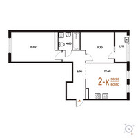 Планировка двухкомнатной(квартира) площадью 60.6 квадратных метров в “ЖК Новое Летово”